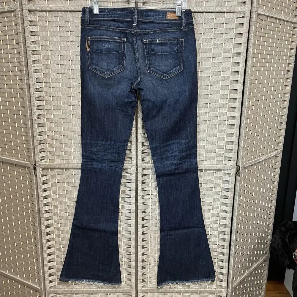 Paige Lou Lou Flare Mid-Rise Jeans Women Size 27 Blue Medium Wash Distress Denim - Picture 2 of 10